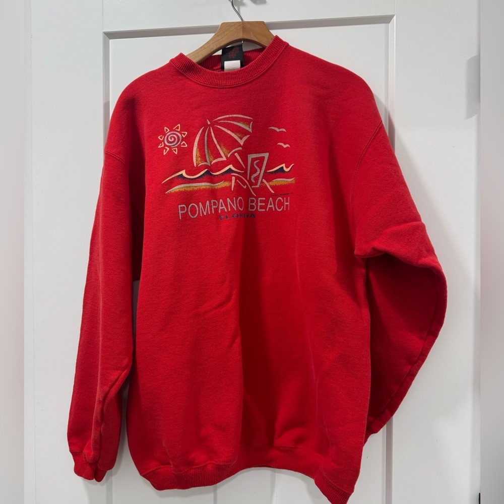 Pompano Beach Fort Lauderdale Florida Red Vintage 100% cotton crewneck USA